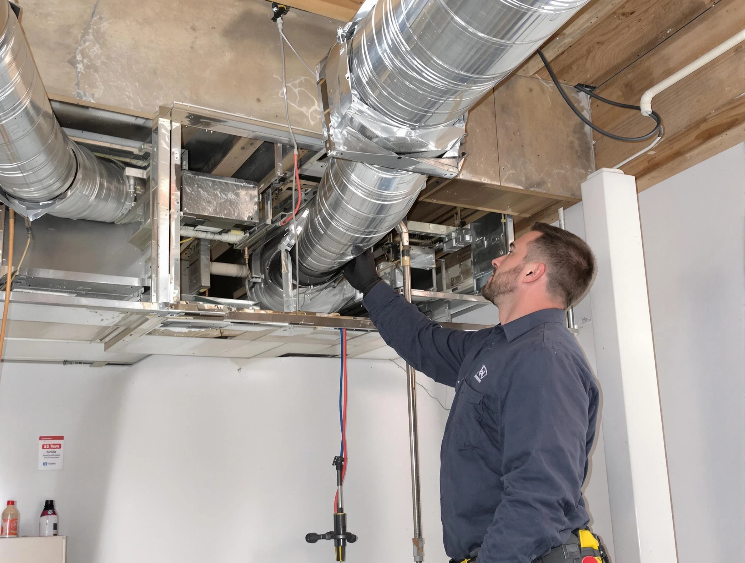 Fullerton Air Duct Cleaning technician performing professional air duct repair using specialized tools in Fullerton
