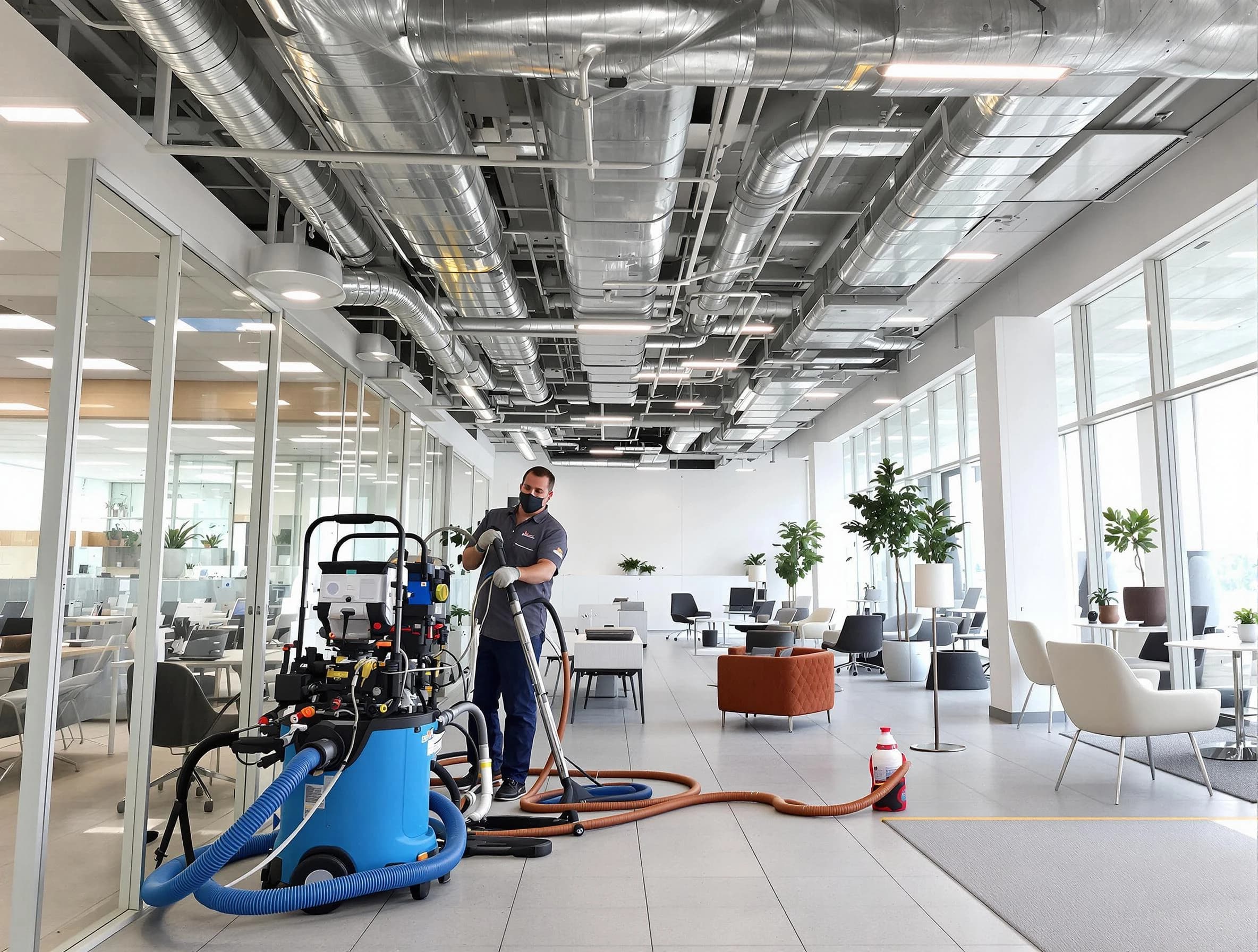 Fullerton Air Duct Cleaning team conducting comprehensive commercial duct cleaning at a business location in Fullerton