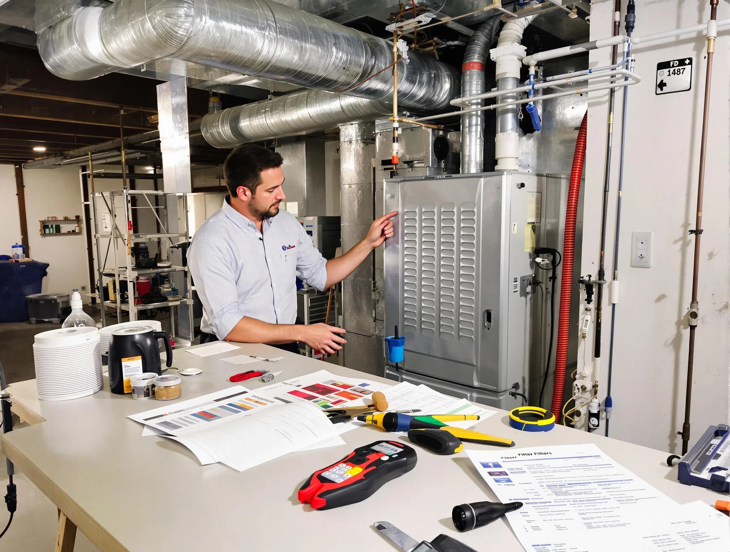 Fullerton Air Duct Cleaning inspector conducting detailed filter system evaluation using professional diagnostic tools in Fullerton