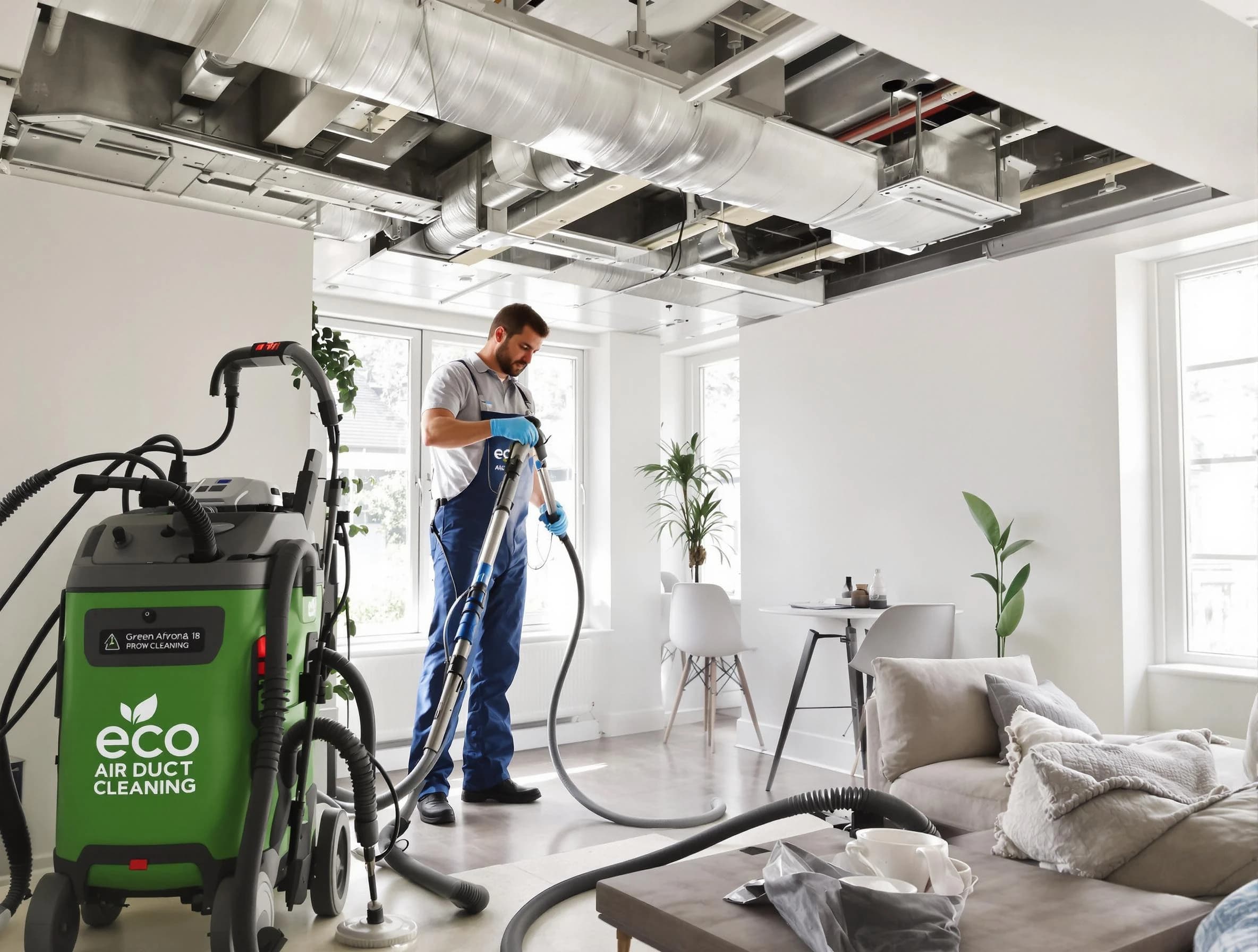 Fullerton Air Duct Cleaning technician performing eco-friendly duct cleaning using sustainable methods in Fullerton