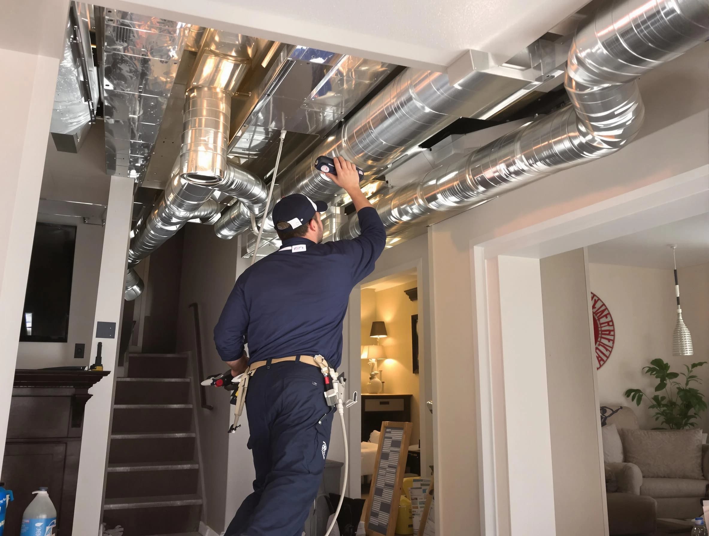 Fullerton Air Duct Cleaning expert performing specialized duct cleaning in a mobile home in Fullerton
