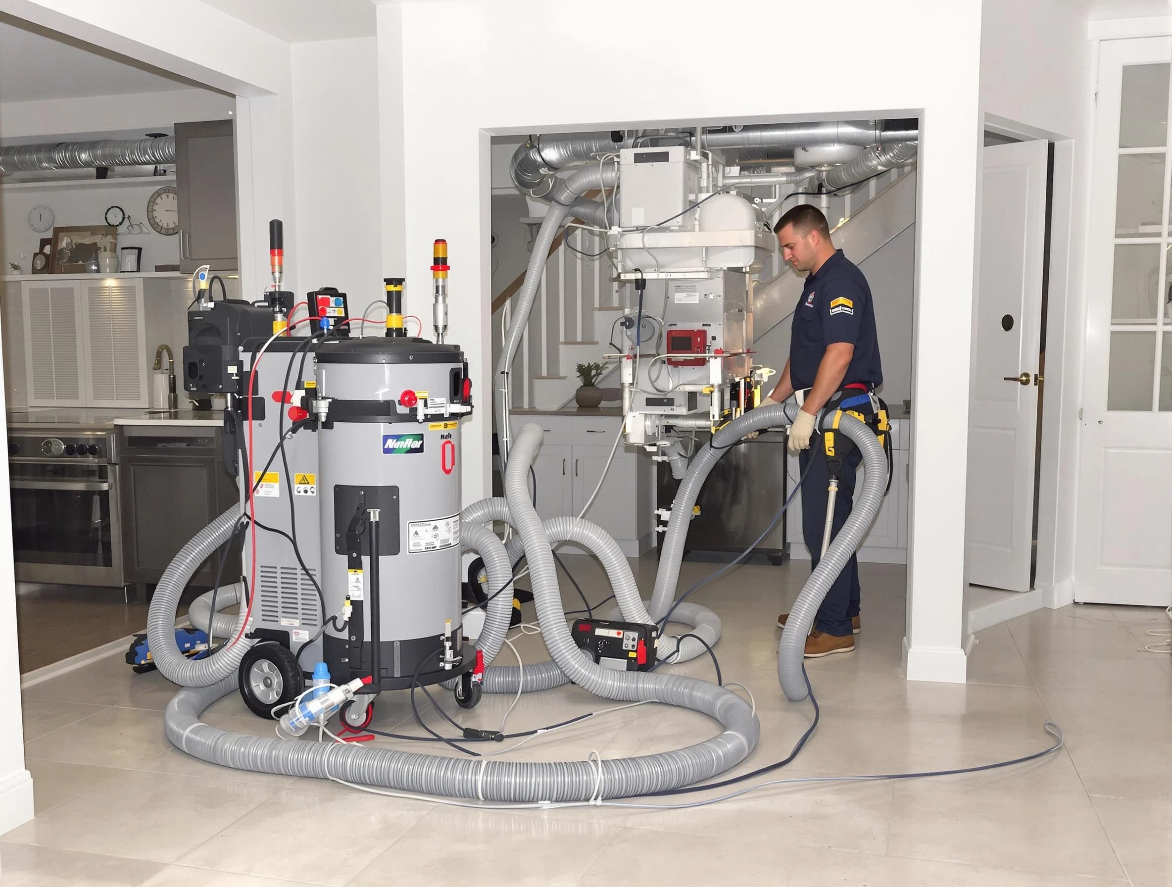 Fullerton Air Duct Cleaning technician operating negative pressure cleaning equipment for thorough duct maintenance in Fullerton
