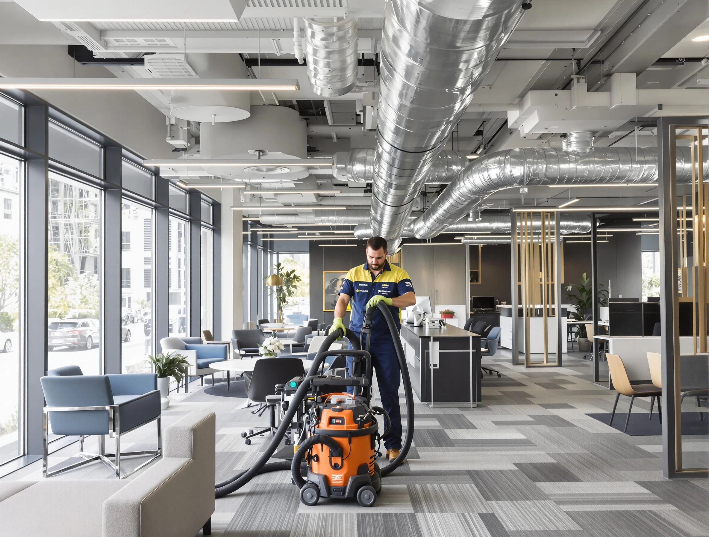 Fullerton Air Duct Cleaning team performing thorough commercial duct cleaning at a Fullerton business center