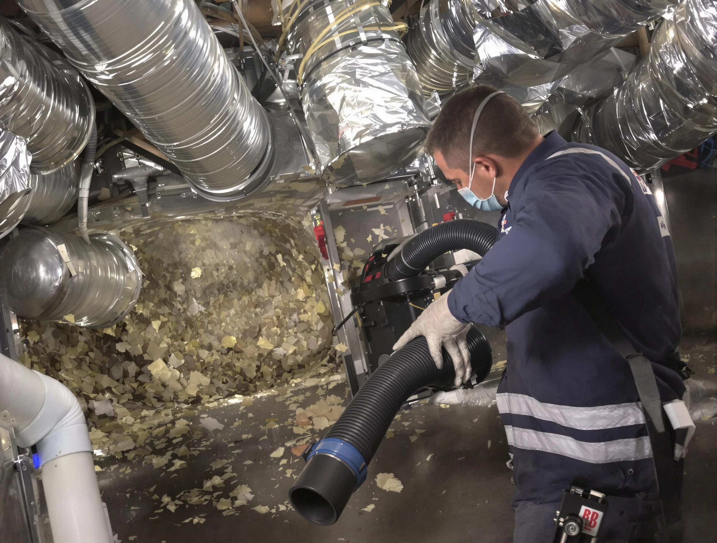 Fullerton Air Duct Cleaning specialist operating negative pressure cleaning equipment for thorough duct maintenance in Fullerton